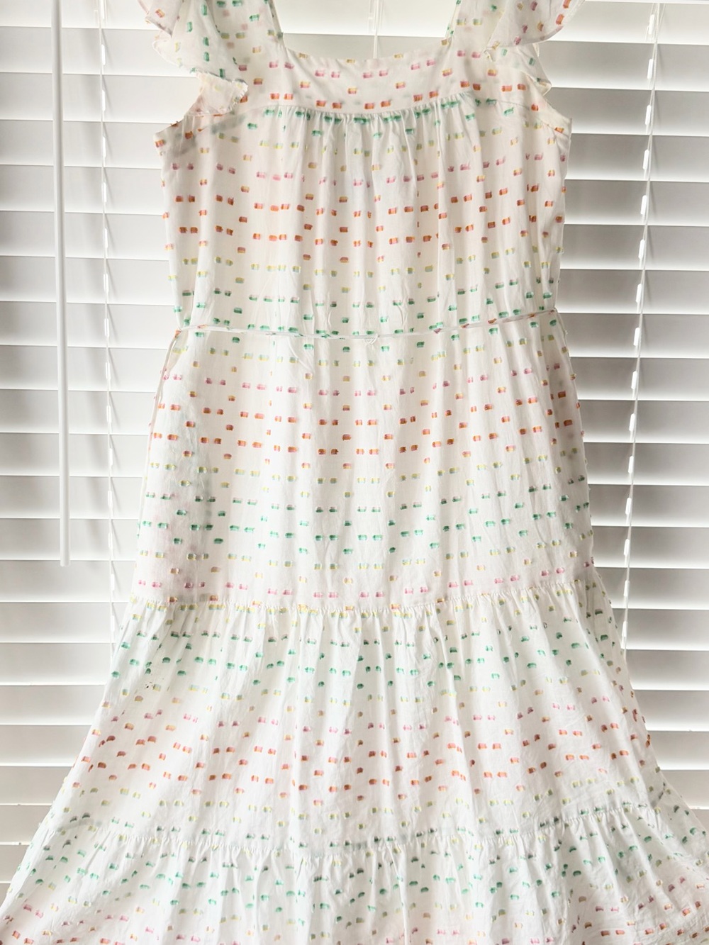 Draper James White Tiered Dress with Pastel Dot Pattern